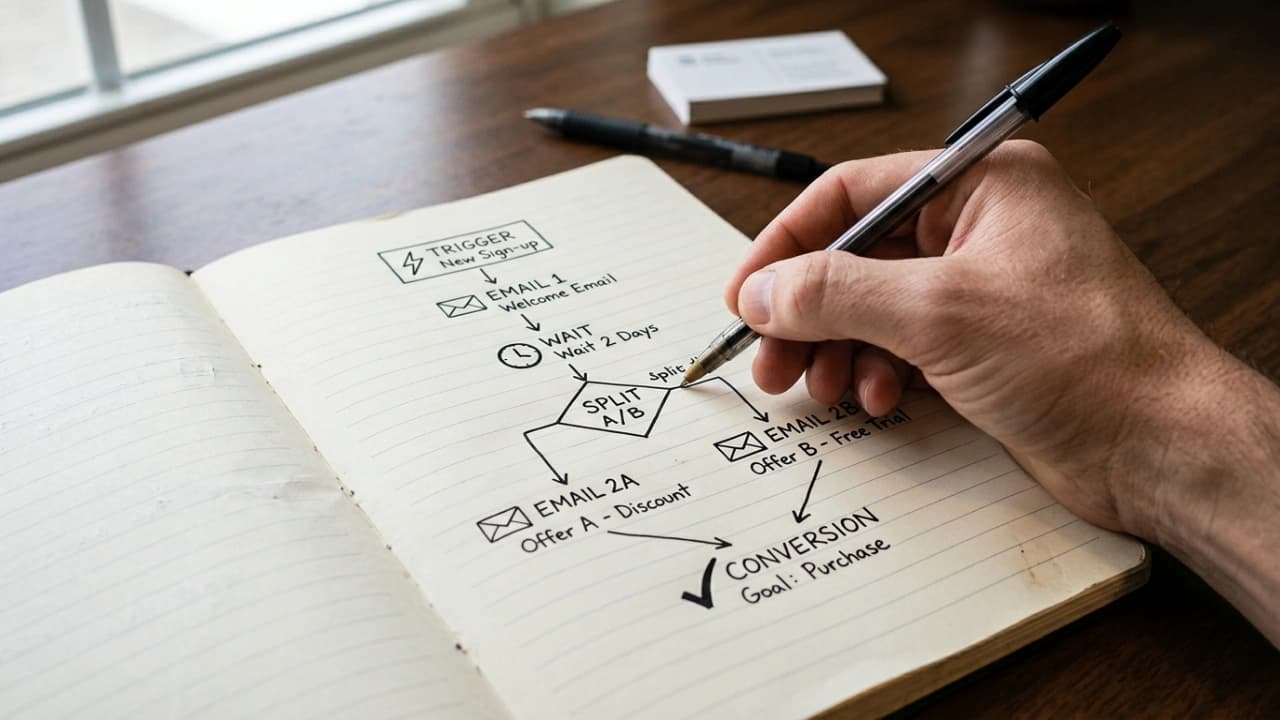 Email list segmentation workflow showing audience splits by market and behavioral cohorts